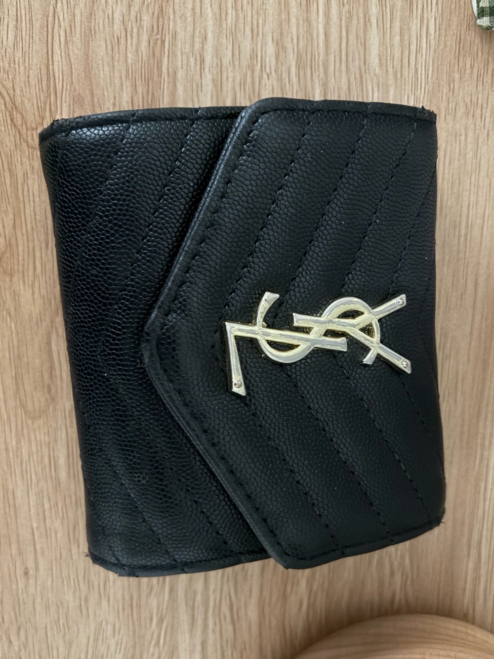 Yves Saint Laurent Black Quilted Card & Key Holder with Gold YSL Emblem
